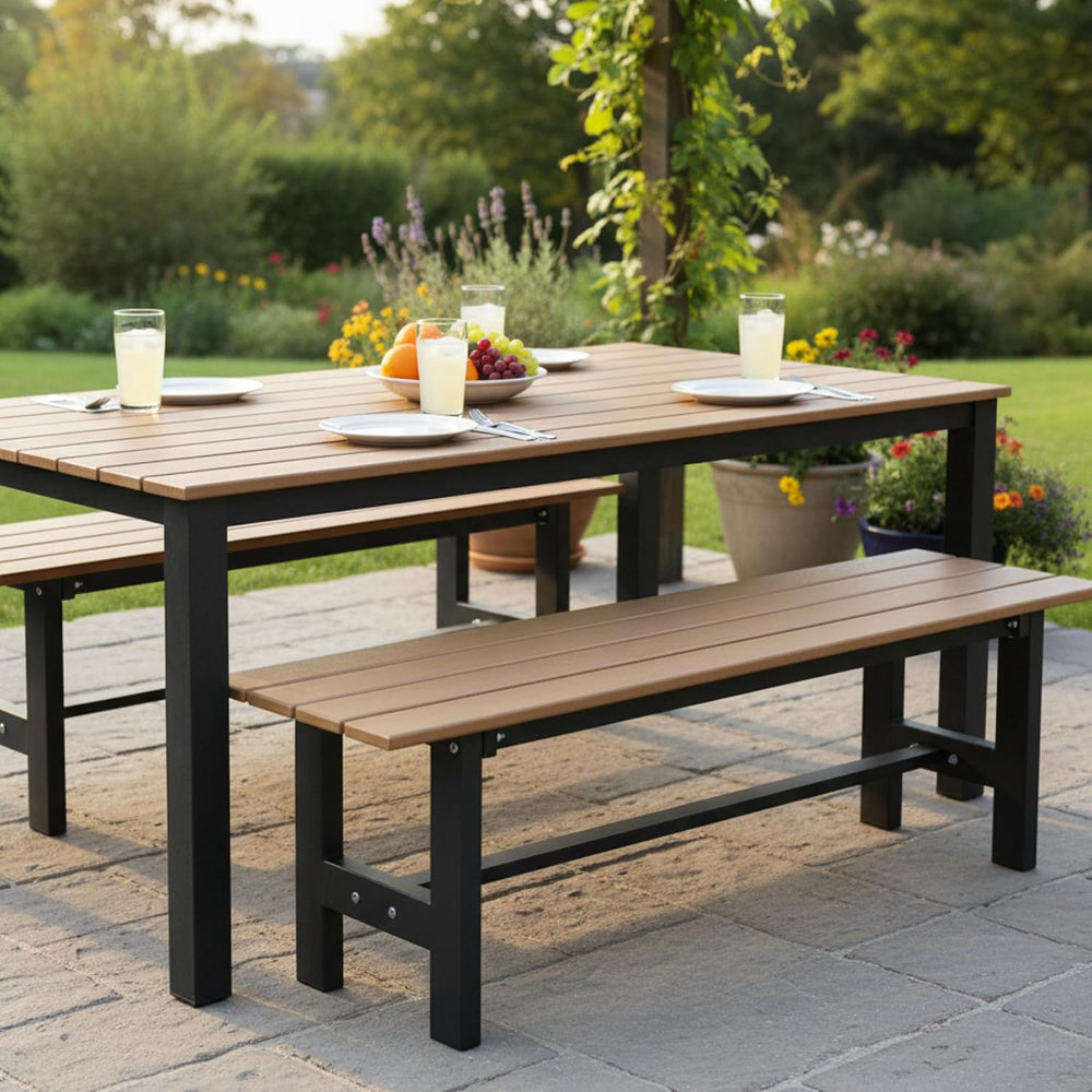 Tangkula 47 Inch HDPE Outdoor Bench Backless Set of 2, Patio Dining Bench wit...