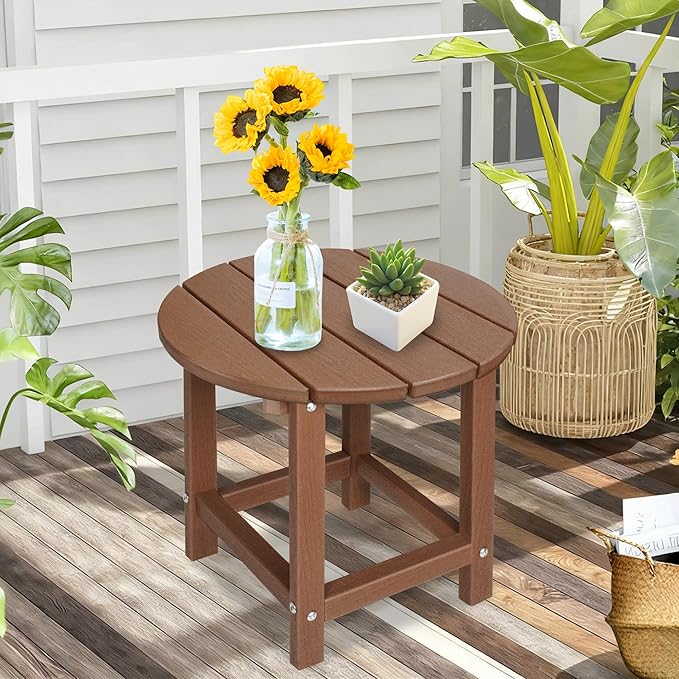 LZRS Round Adirondack Patio Side Table End Table, Outdoor Side Tables for Pat...