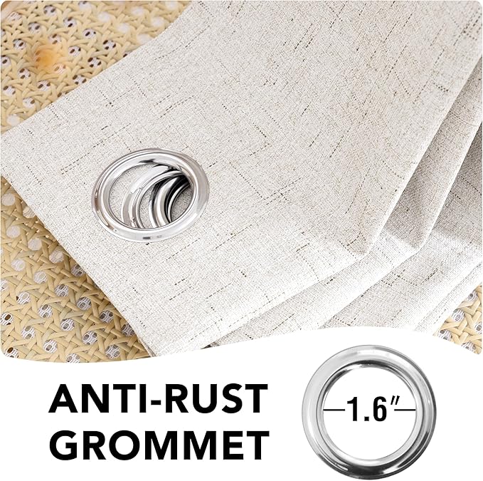 H.VERSAILTEX Ivory Curtains Blackout, 100% Blackout Linen Curtains with White...