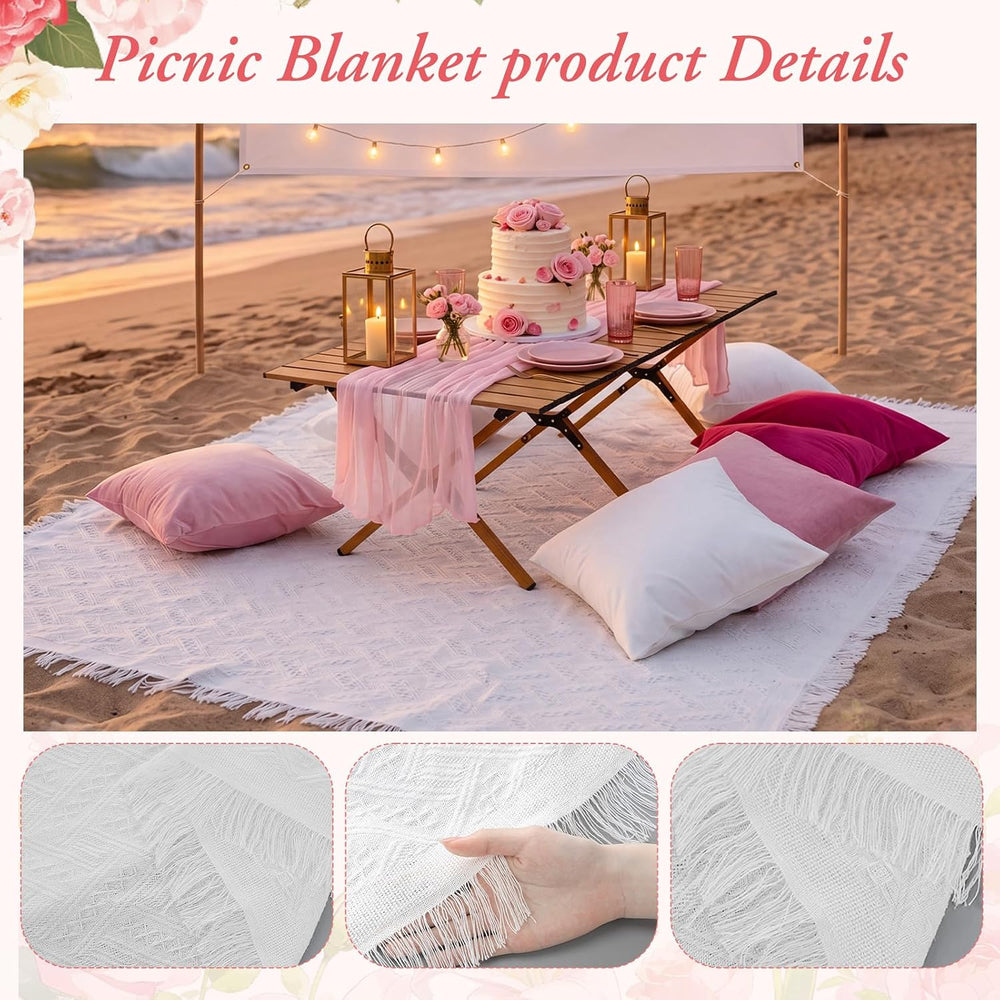 Leinuosen 9 Pcs Boho Picnic Set with Folding Low Table, Pink