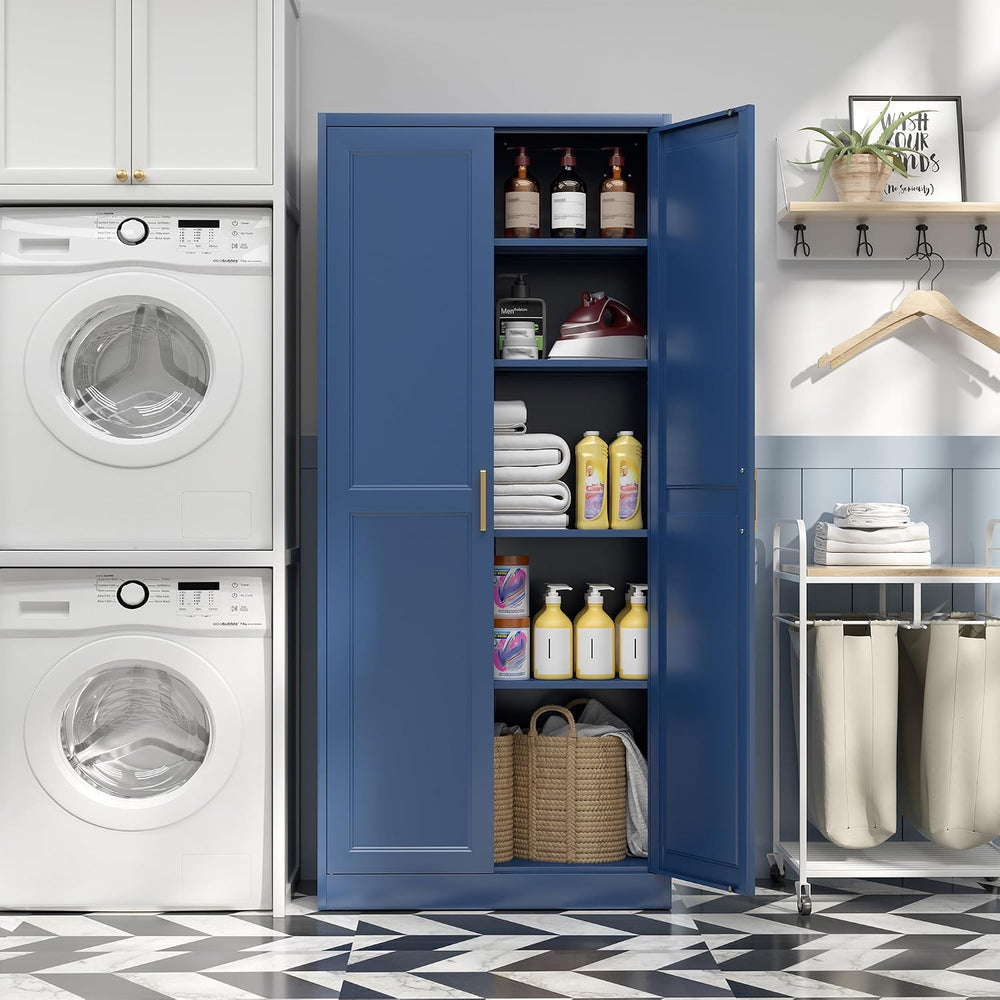 71"Metal Pantry Storage Cabinet with Doors & 4 Adjustable Shelves