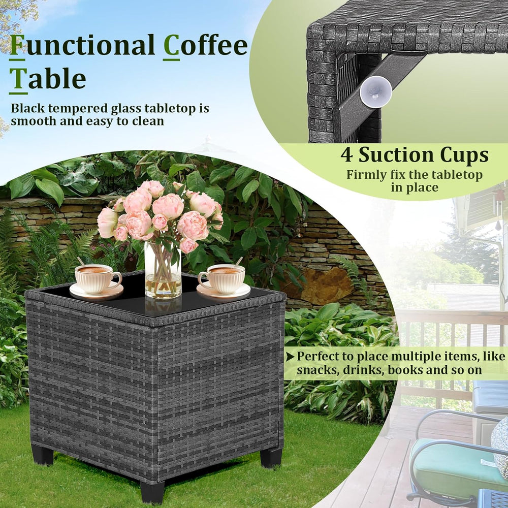 RELAX4LIFE 3 Piece Patio Furniture Set, Wicker Bistro Conversation Set w/2 Cu...