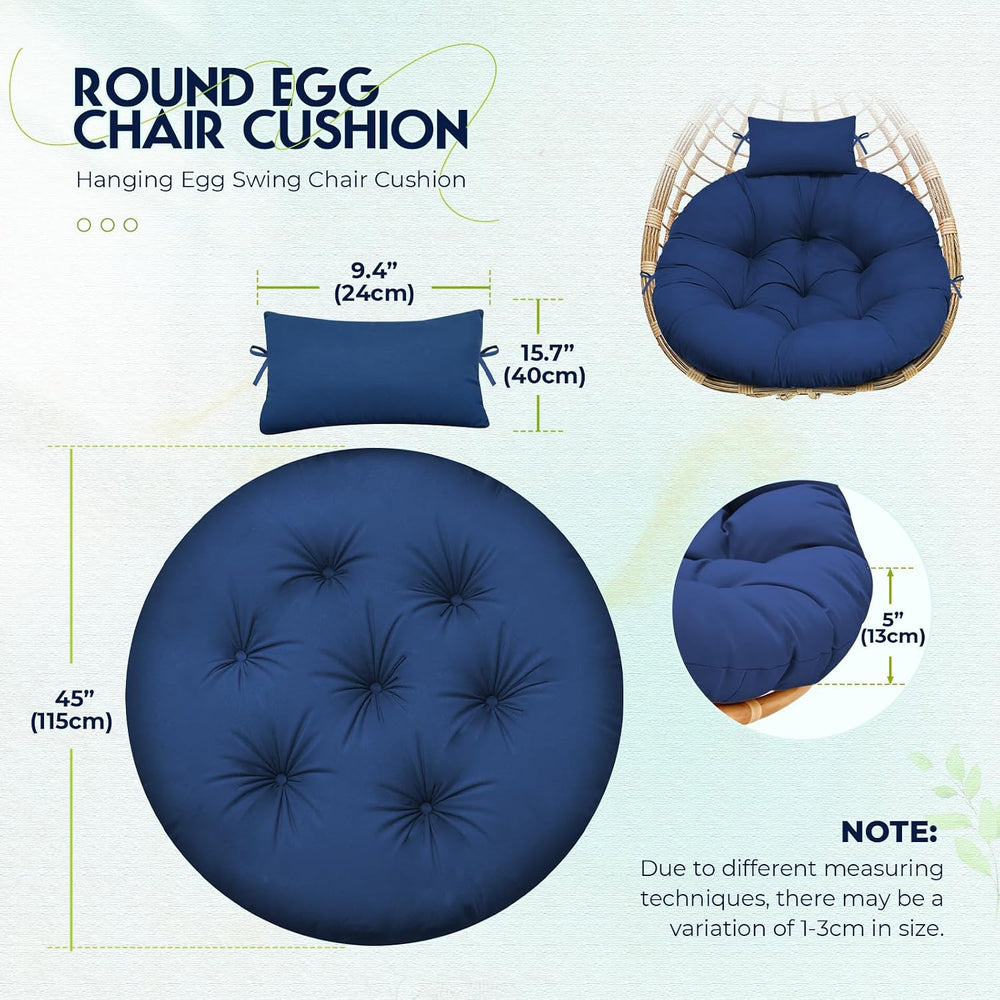 Round Egg Chair Cushion with Pillow, 5 Inch Thick Outdoor Egg Chair Cushion