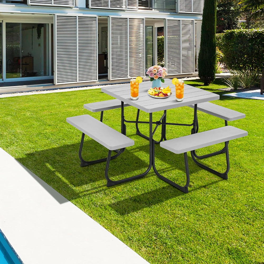 GIANTEX Picnic Table Bench Set for Up to 8 Persons, Square Outdoor Table and ...