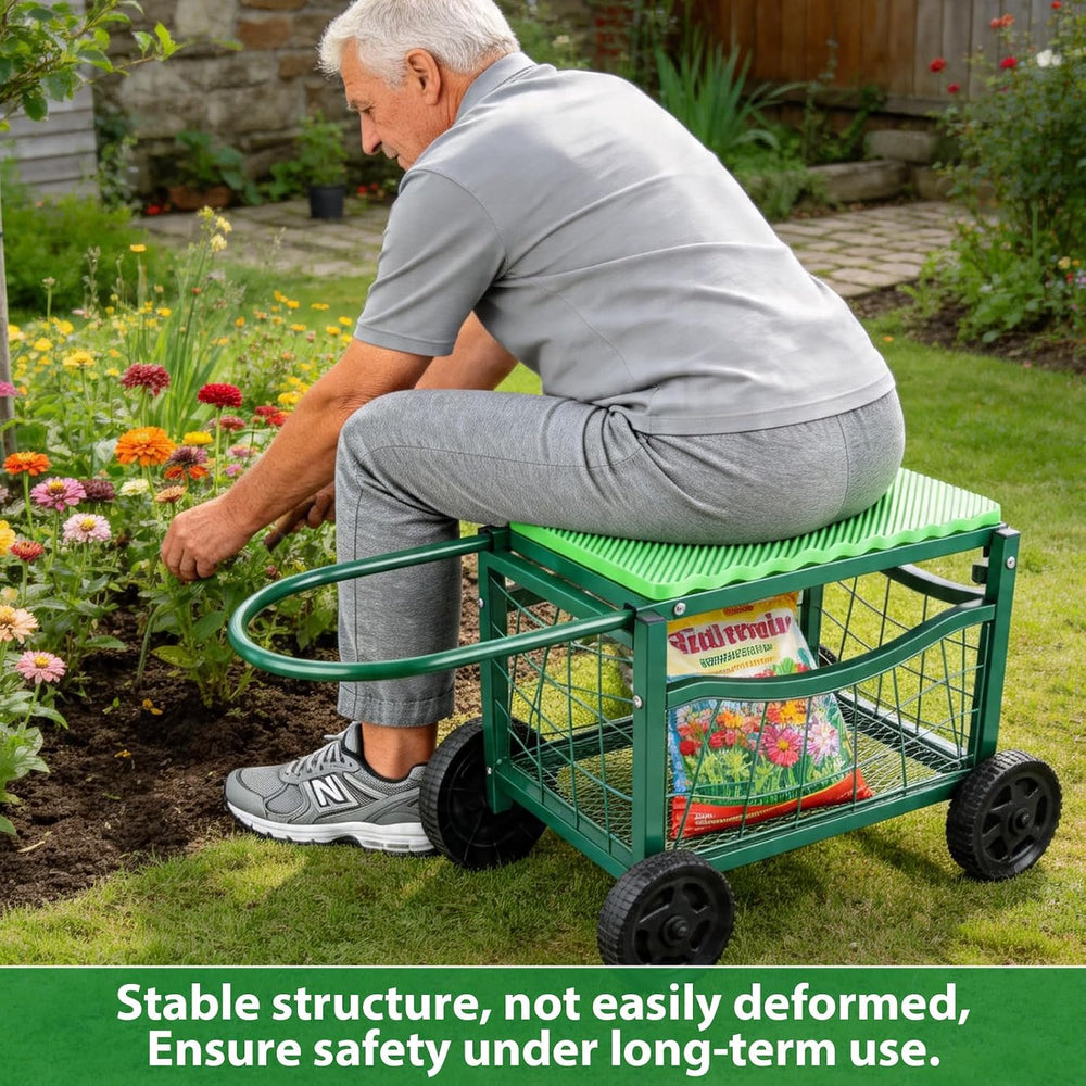 Garden Work Chair with Wheels, Heavy-Duty Gardening Cart with Seat - Garden S...