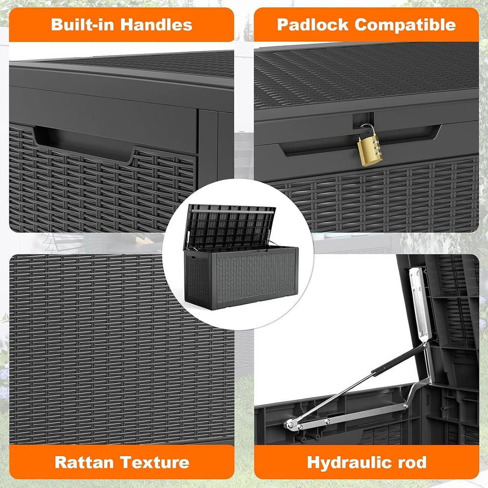 125 Gallon Outdoor Storage Box, Large Waterproof UV Resistant Deck Box, Locka...