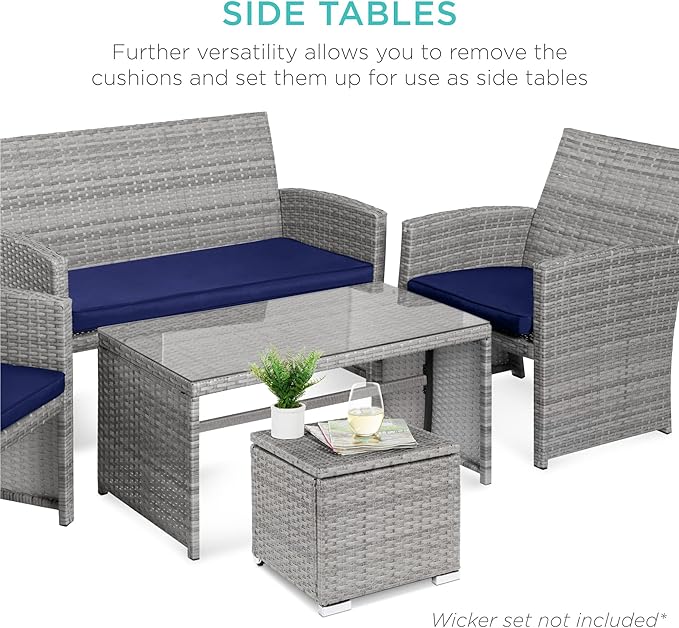 Best Choice Products Set of 2 Wicker Ottomans, Multipurpose Outdoor Furniture...