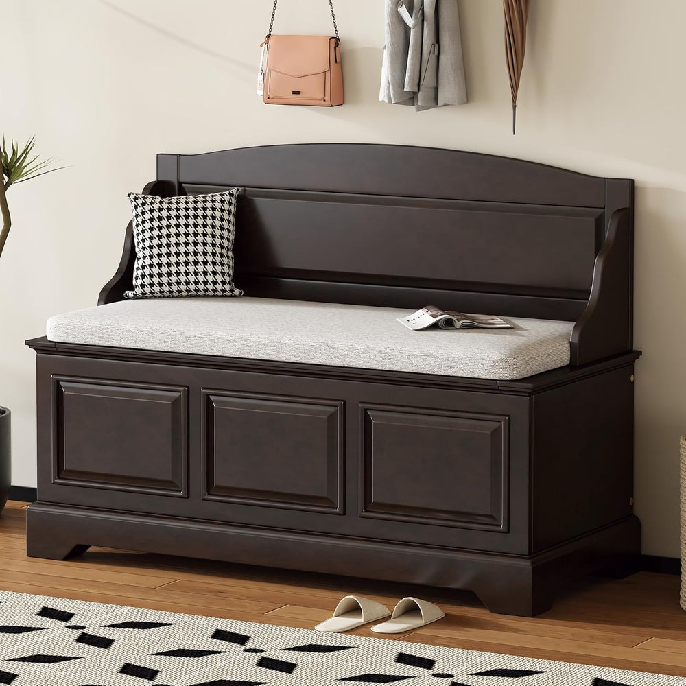 LUMISOL Farmhouse Storage Bench, Entryway Shoe Bench with Cushion and Hidden ...