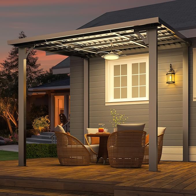 AECOJOY 8x8 Hardtop Gazebo Outdoor Pergola, Small Heavy Duty Lean to Metal Pe...