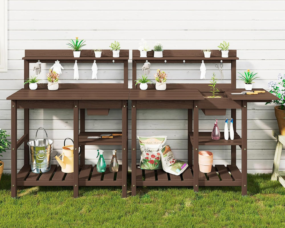 SERWALL Outdoor Potting Bench with Removable Sink,Gardening Table,Coffee