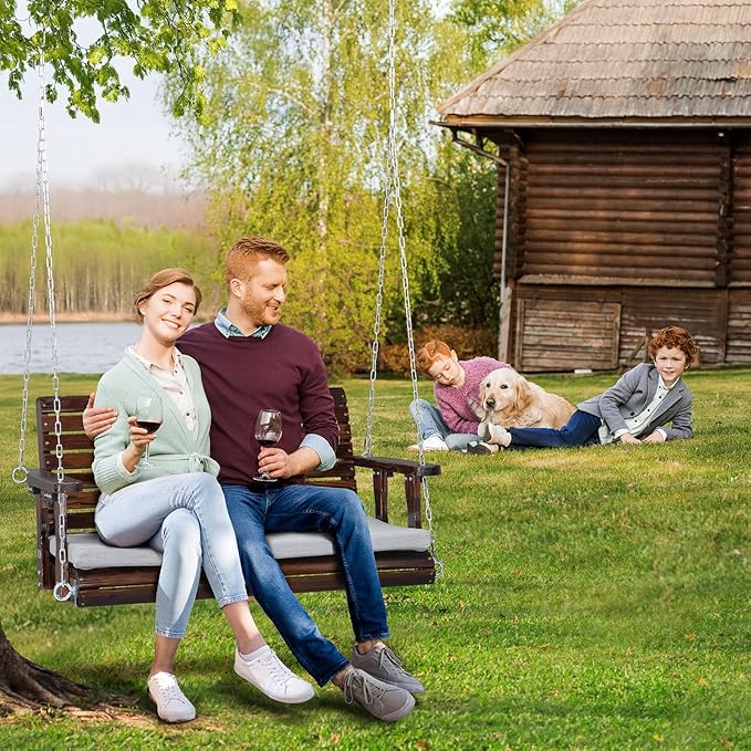 VINGLI Outdoor 4 FT Porch Swing, Heavy Duty 880 LBS Wooden Patio Swings with ...