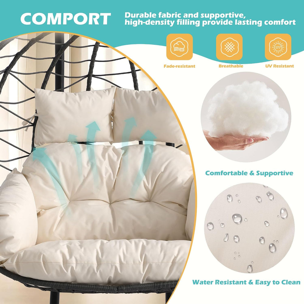 Double Egg Chair with Stand, Outdoor Hanging Swing Hammock Chair