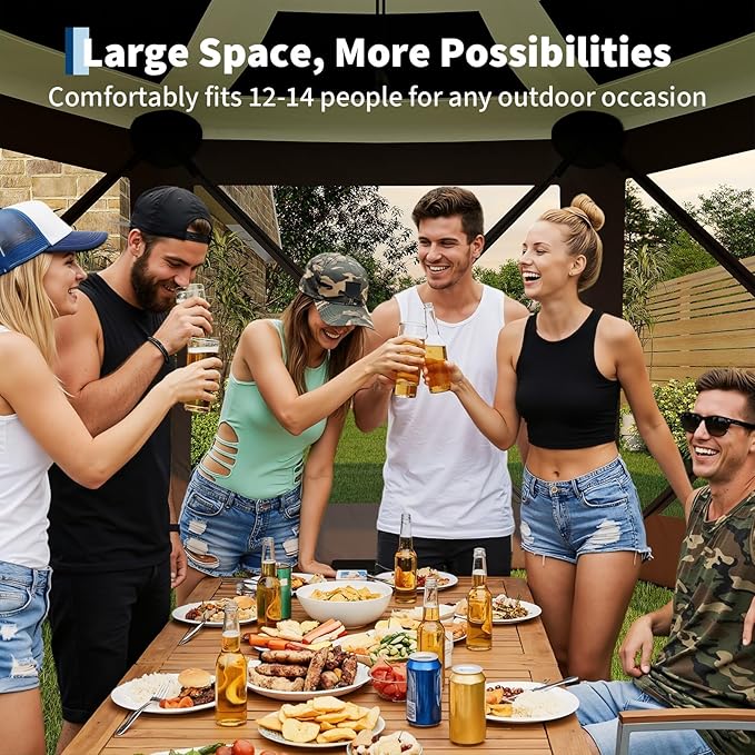 13x13FT 6-Sided Pop Up Gazebo Tent，One-Push Setup Canopy Tent with Removable ...