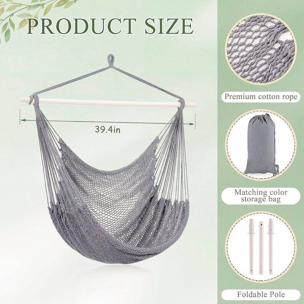 Barydat 2 Pcs Hanging Hammock Chair Boho Swing Chair, Light Gray
