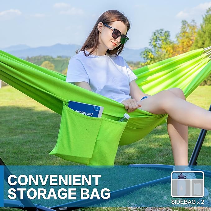 PNAEUT Double Hammocks with Stand for Outside, Portable Space Saving Heavy-Du...