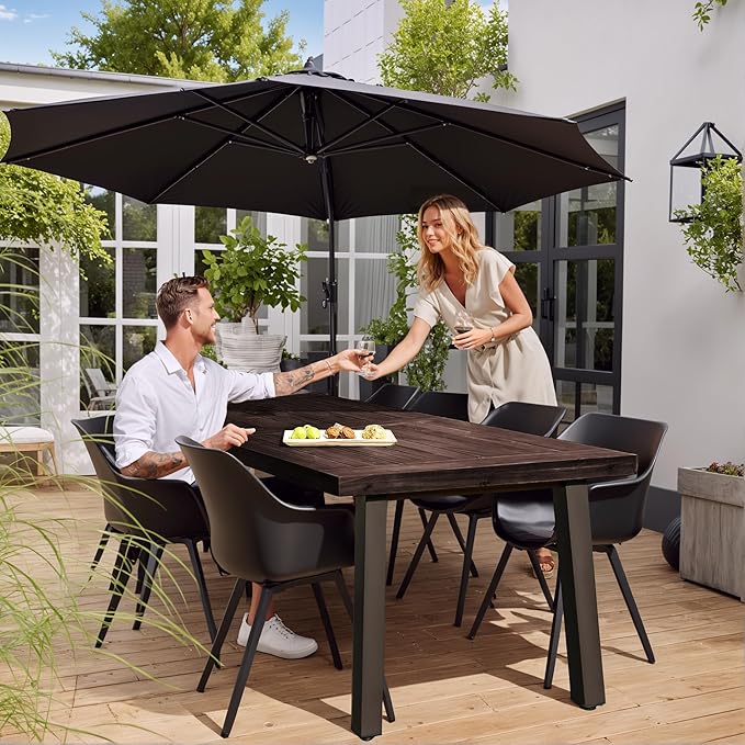 Devoko Home Acacia Wood Dining Table 6-Person Indoor Outdoor Table with Iron ...