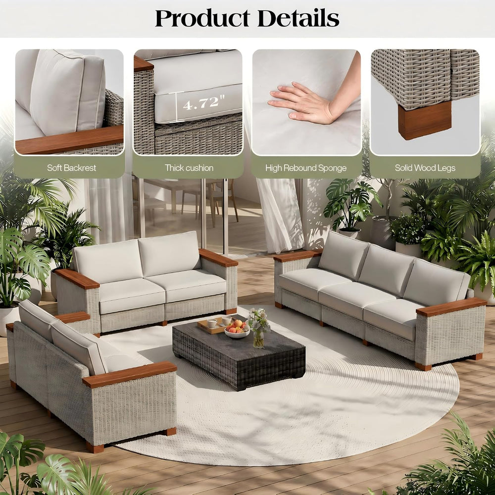 PaPaJet Outdoor Loveseat Patio Sofa, Wicker Couch with Solid Armrests & L...