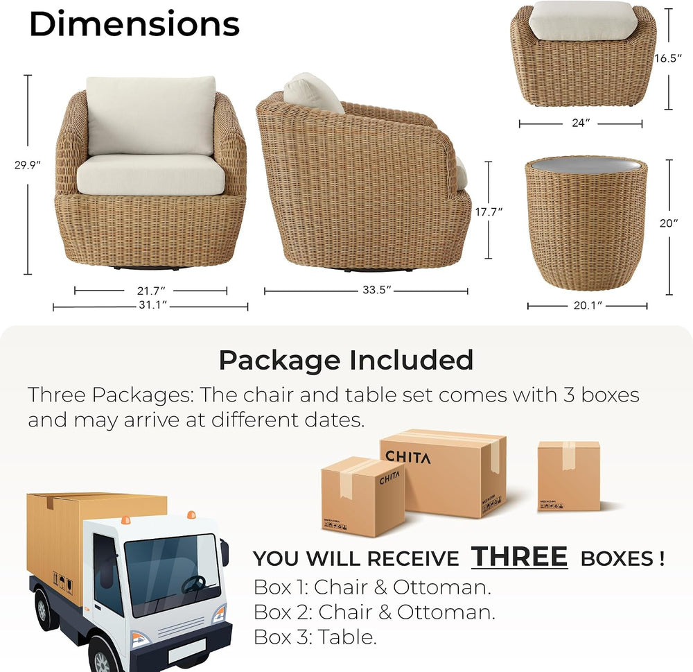CHITA 5-Pieces Outdoor Wicker Furniture Set, Patio Conversation Set, Brown