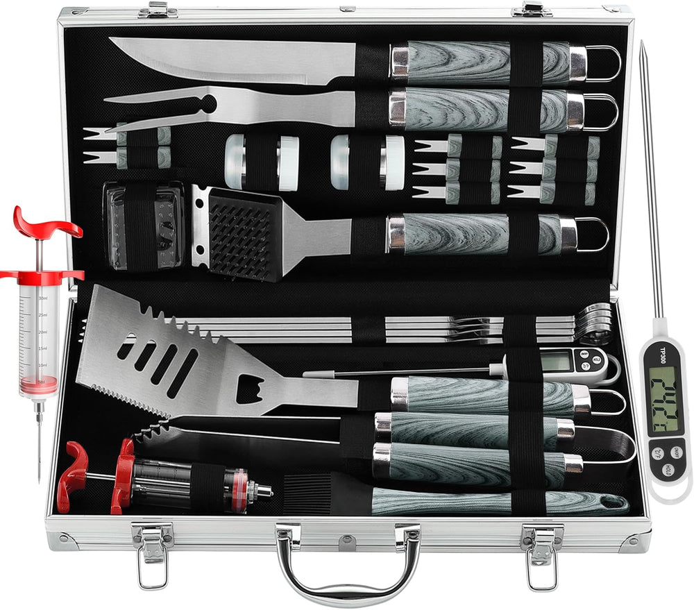 grilljoy 24PCS BBQ Grill Tools Set with Meat Thermometer and Injector - Extra...