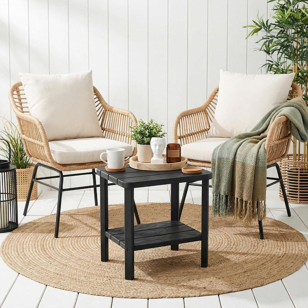 Adirondack Square Outdoor Side Table, 2-Tier Storage Weather Resistant HDPE R...