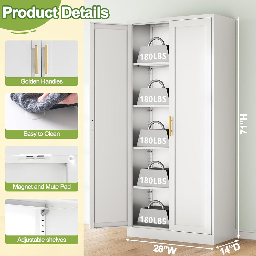 71" Tall Pantry Cabinet, Metal Kitchen Pantry Storage Cabinet with 2 Doors