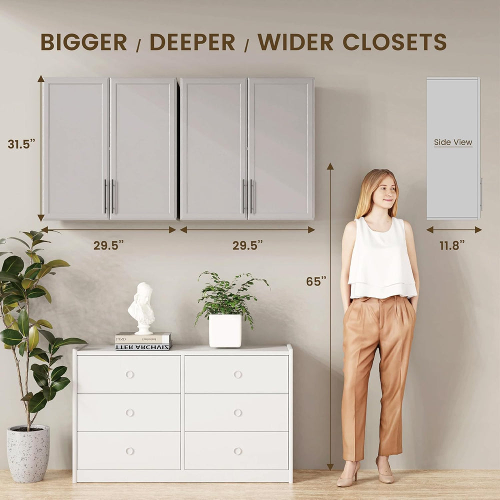 30"W Large Grey Wall cabinet for Laundry Room with Adjustable Shelf