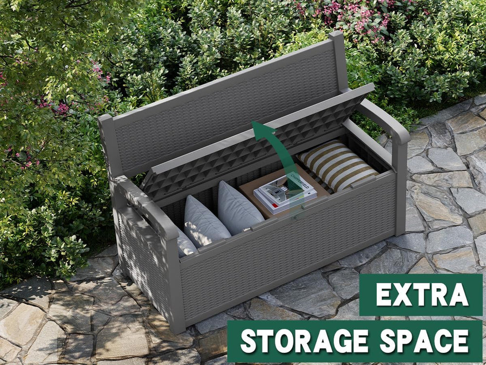 80 Gallon Outdoor Storage Bench, Resin Outside Storage Box with Armrest, Lock...