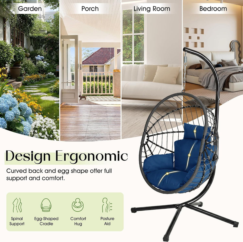 Hanging Egg Chair with Stand, Swinging Egg Chair Outdoor Indoor, Hanging Bask...