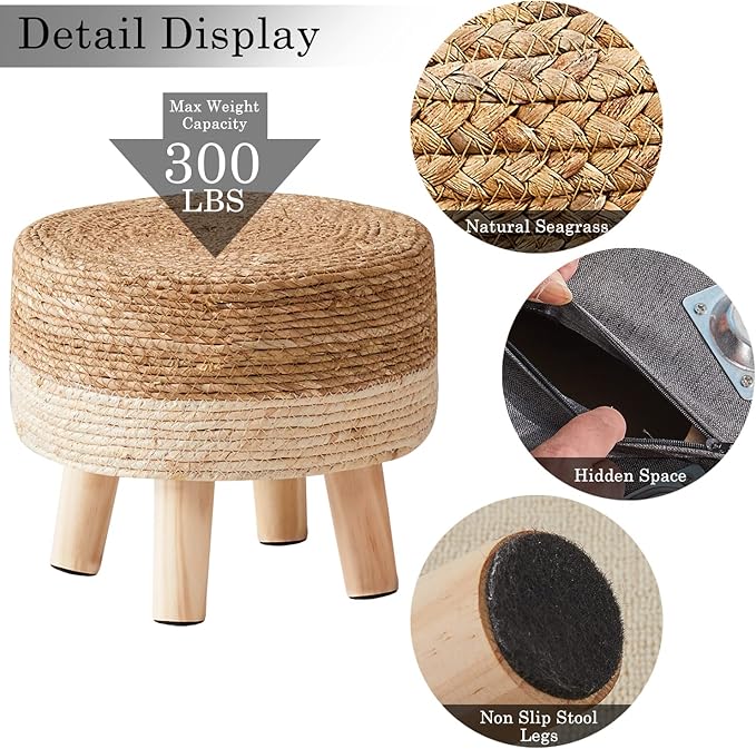 Cpintltr Foot Stool Natural Seagrass Hand Weave Poufs Round Ottoman for Couch...