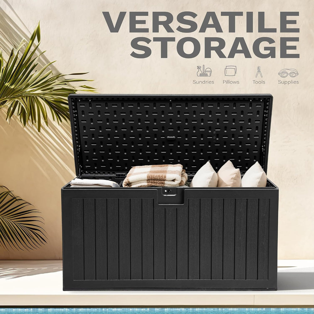 DWVO 180 Gallon Double-Wall Deck Box, XL Large Resin Outdoor Storage Box, Loc...