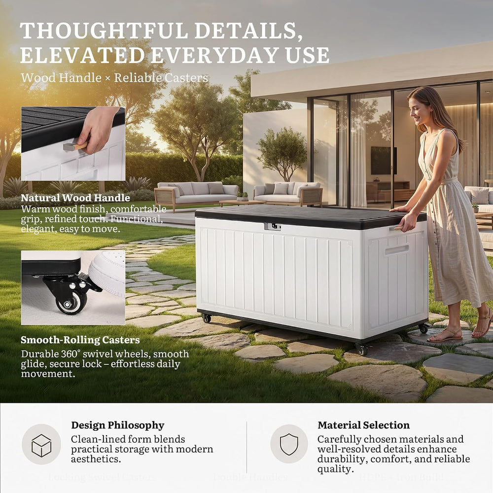 YITAHOME 90 Gallon Outdoor Storage Box with 6 Swivel Wheels & Dual Wooden