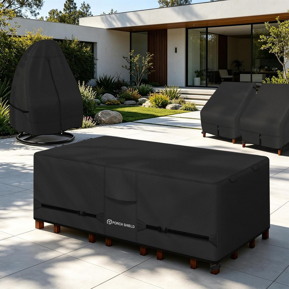 Porch Shield Waterproof Rectangular Patio Table Cover 125 x 73 inch, Black