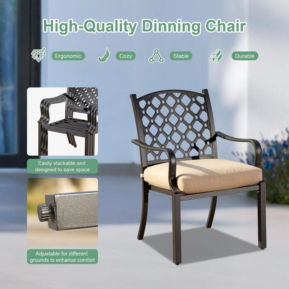 Domi Outdoor 7 pcs Patio Dining Set, Metal Dining Table, Swivel and Dining Ch...