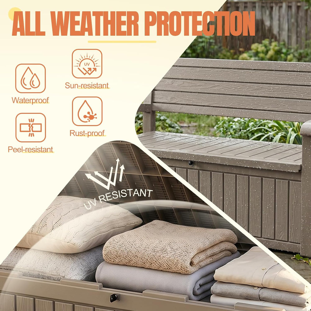 Storage Bench Outdoor Deck Box, 120 Gallon Lockable Patio Furniture