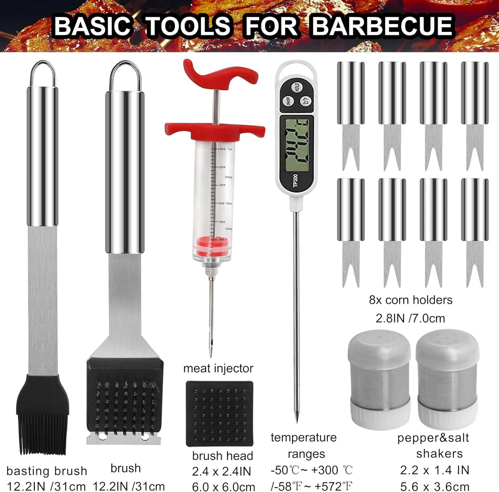 grilljoy 24PCS BBQ Grill Tools Set with Meat Thermometer and Injector - Extra...
