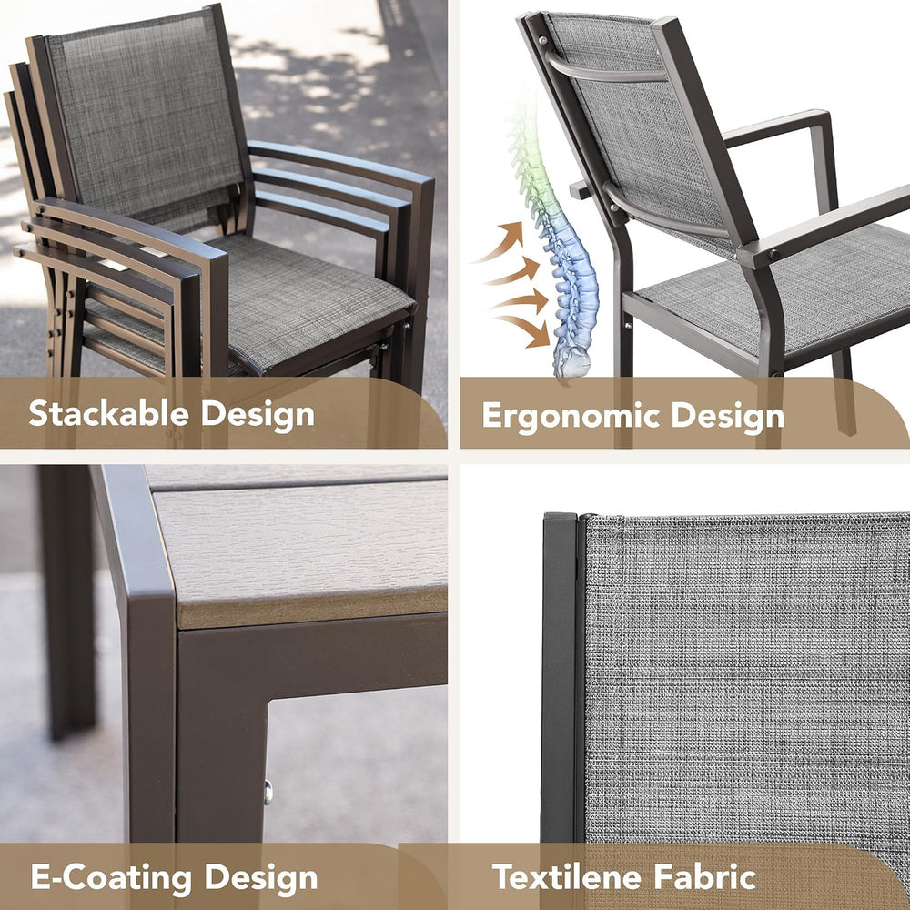 Devoko Patio Dining Set 7 Pieces Metal Outdoor Furniture (Grey)