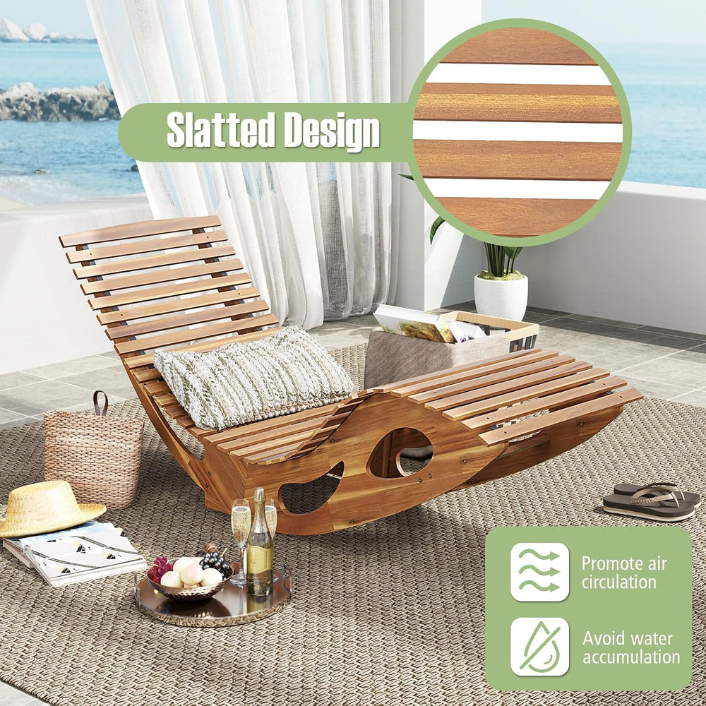 Tangkula Outdoor Chaise Lounge Chair Set of 2, Acacia Wood Rocking Sun Lounge...