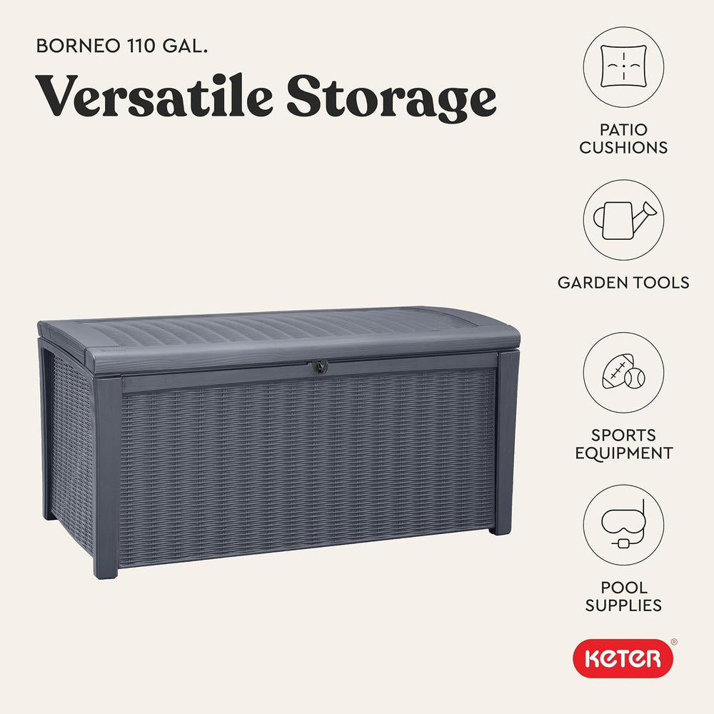 Keter Borneo Outdoor Storage Deck Box, 110 Gallon, Grey