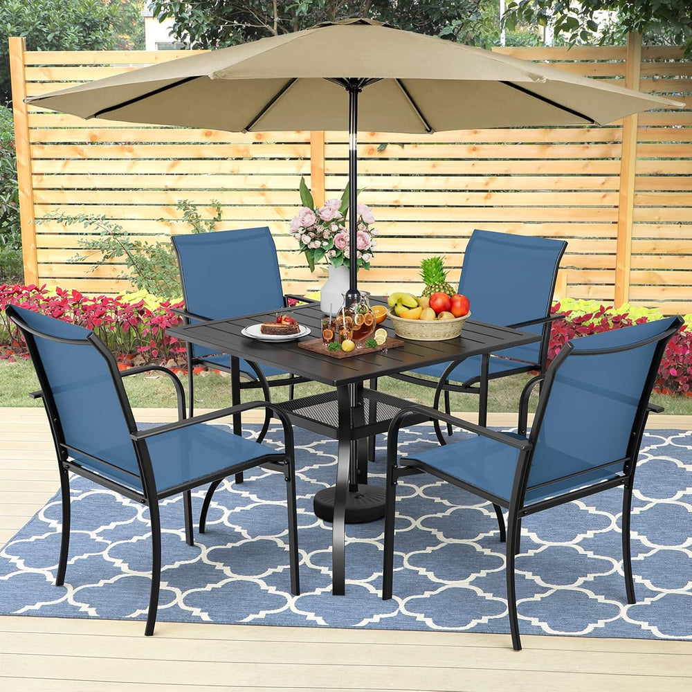 5-Piece Patio Dining Set with Umbrella,4 Person Outdoor Table and Chairs Set,...