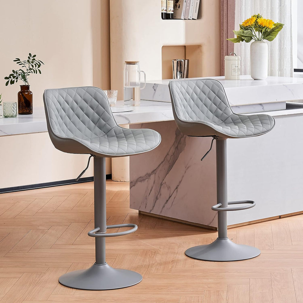 YOUTASTE All Grey Bar Stools Set of 2, Upholstered Counter Height Bar Stool, ...