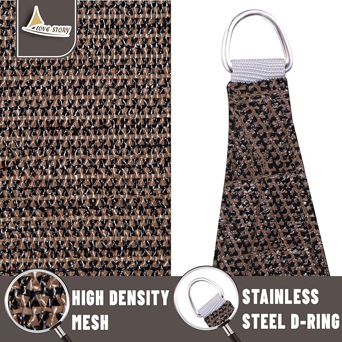 LOVE STORY Custom Size 5'x5'x7.1' Brown Sun Shade Sail Right Tria...