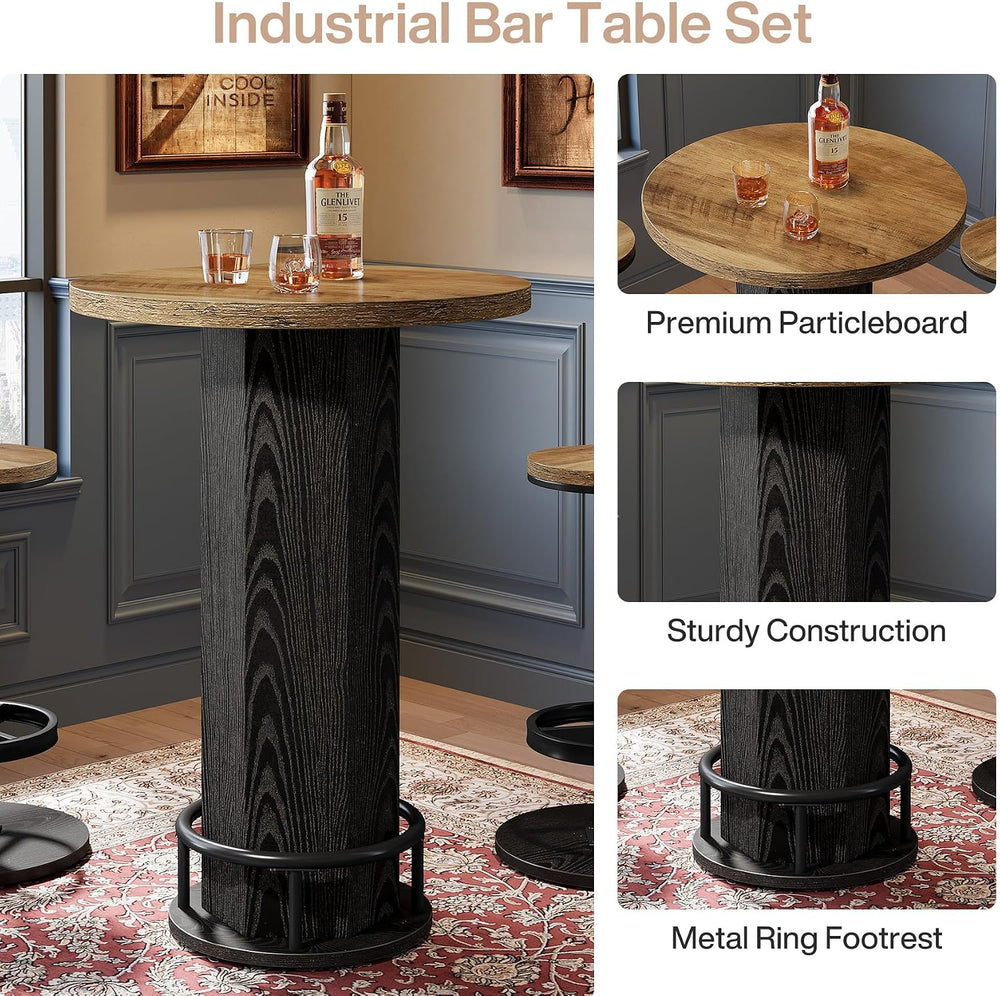 Tribesigns Round Bar Table with Chairs, Industrial Bistro Sets with 2 barstoo...
