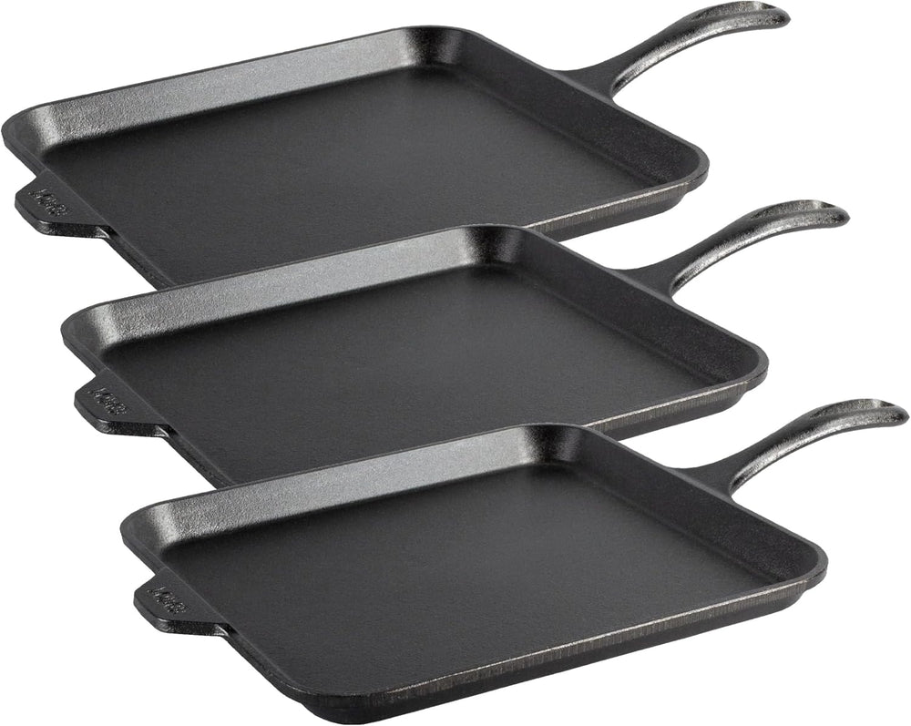 Lodge Seasoned Cast Iron Square Griddle - 11 Inches - Durable Pan - Cast Iron...