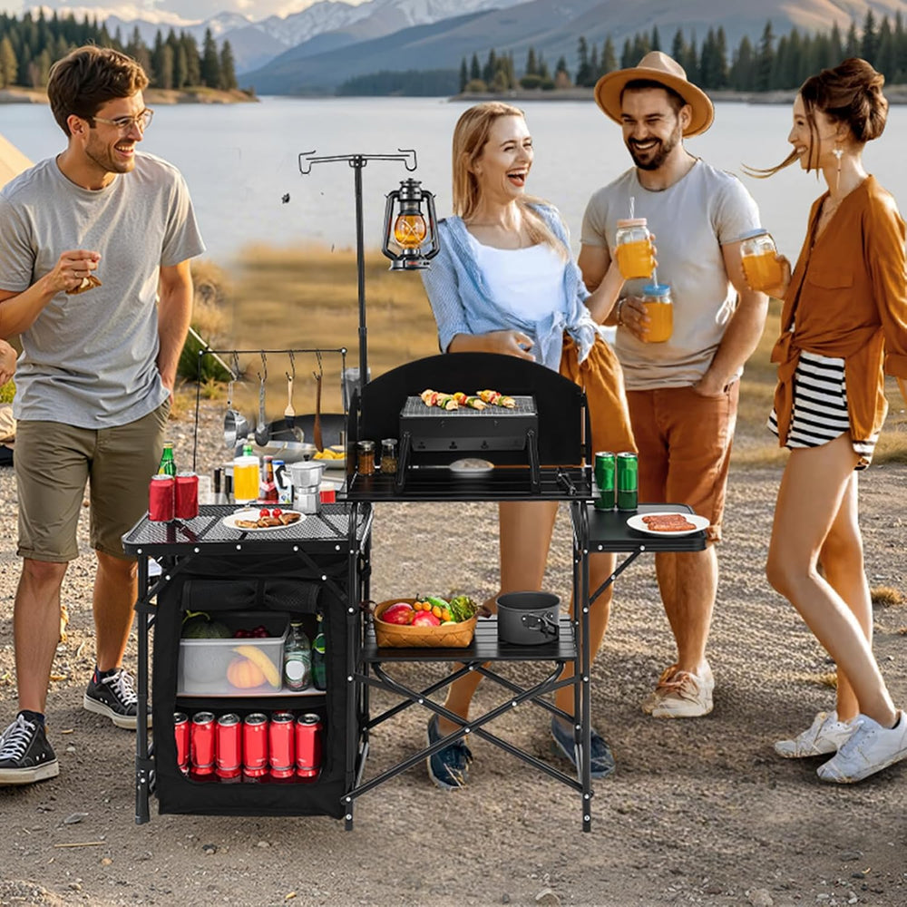 VEVOR Camping Kitchen Table, Outdoor Camp Cooking Table, Aluminum Portable Co...
