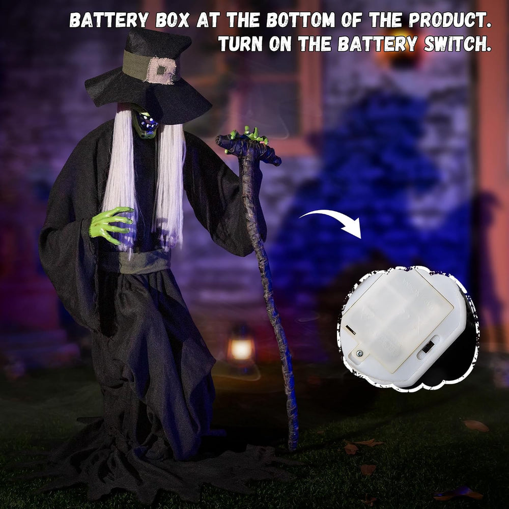 Halloween Animatronic Jump-Scare Witch Decoration, Sound Activated, Red Eyes,...