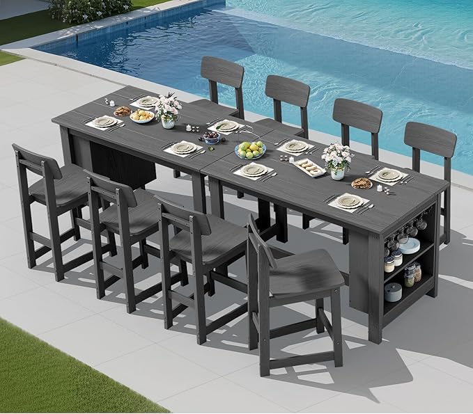 SERWALL Outdoor Bar Table, All Weather HDPE 36" Counter Height Dining Ta...