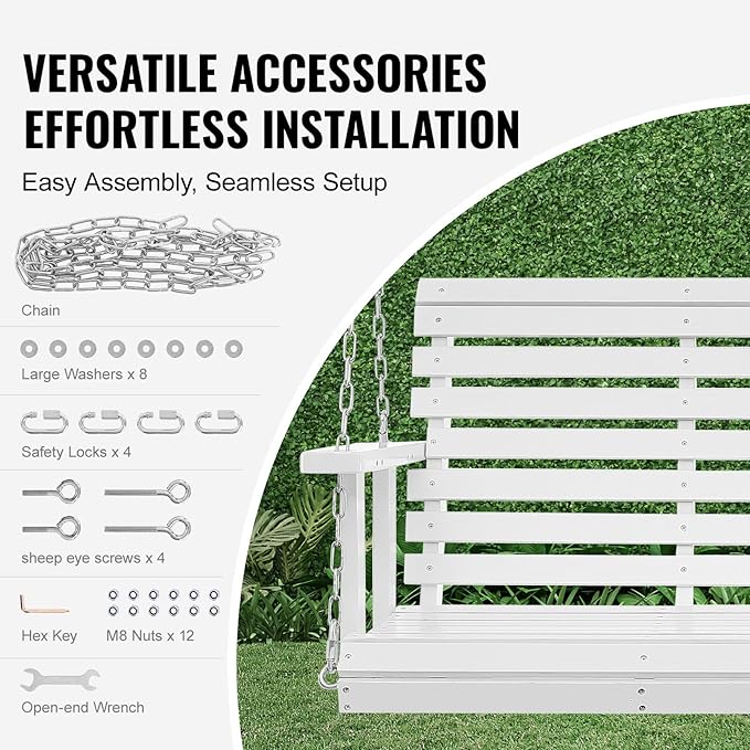 VEVOR Wooden Porch Swing 4.5 ft, Patio Bench Swing for Courtyard & Garden...