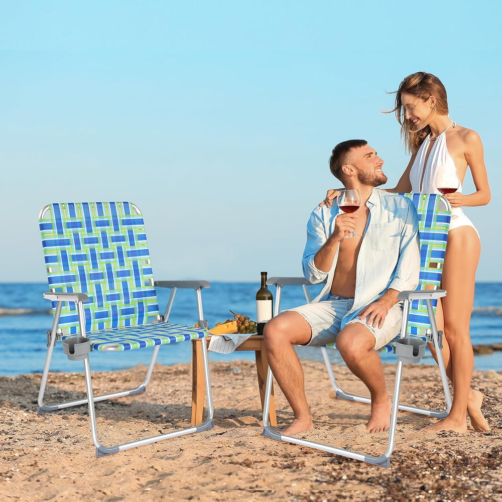 VINGLI Folding Aluminum Webbed Oversized Lawn Chairs with Detachable Cup Hold...