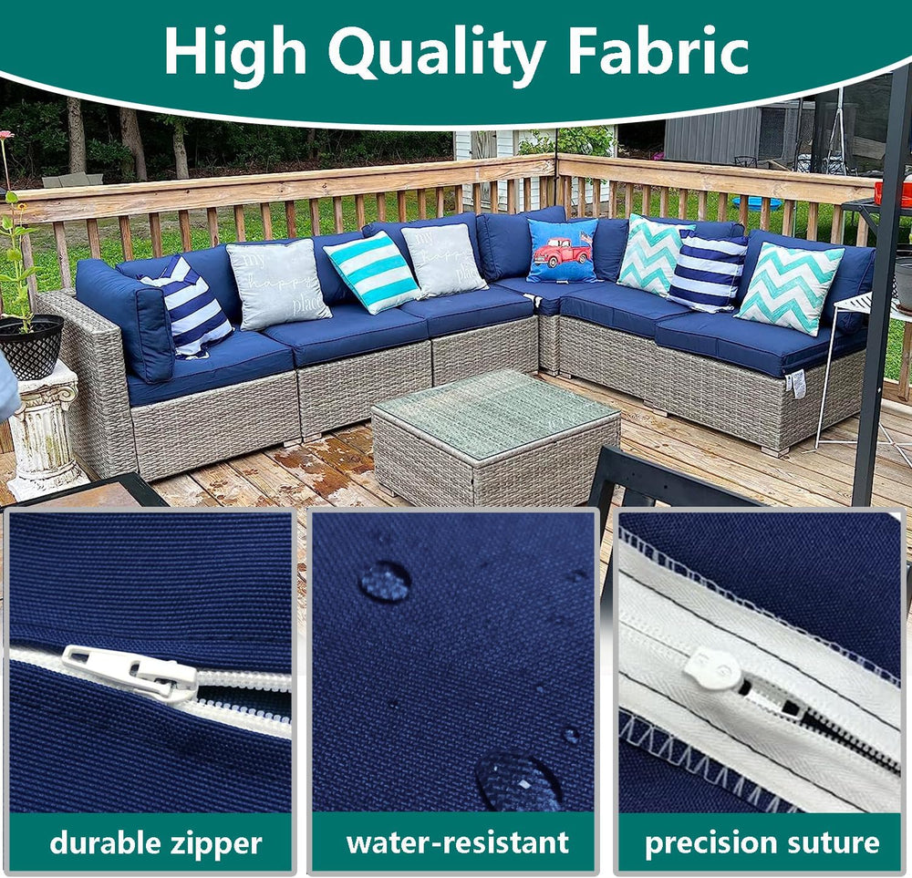 Patio Cushion Covers Replacement, Blue, 28x28x6 & 28x17x6, 4Pcs