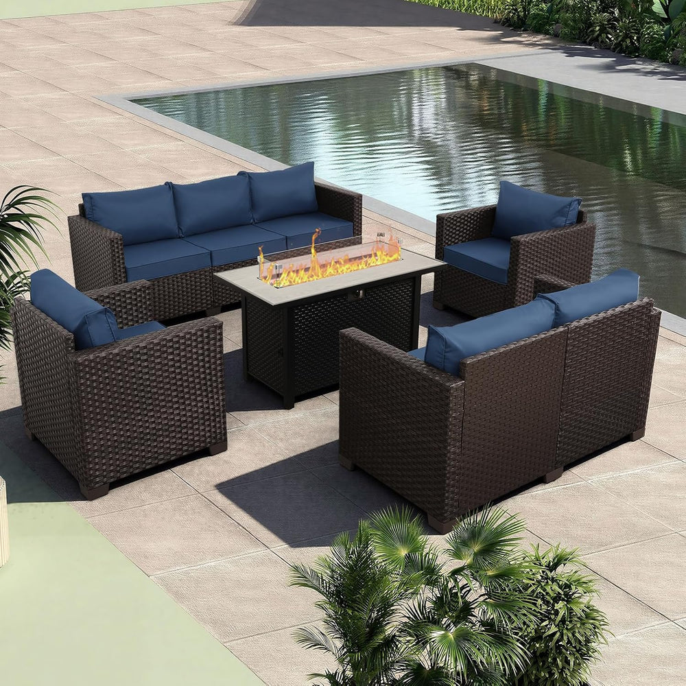 Rattaner 5-Piece Outdoor Patio Furniture 45 in Outdoor Fire Pits Patio Furnit...
